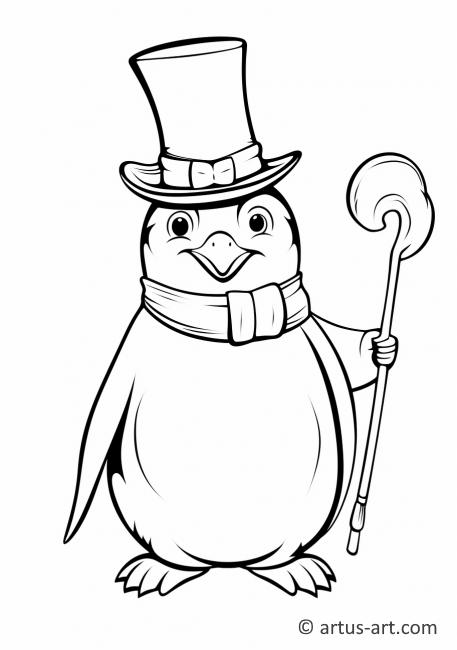 Penguin with Top Hat and Cane Coloring Page